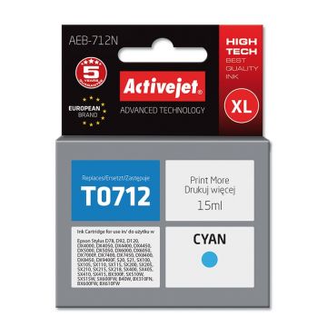 Cartus compatibil T0712 C13T071240 Cyan pentru Epson,Premium Activejet, Garantie 5 ani