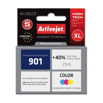 Cartus compatibil 901XL Color pentru HP, Premium Activejet, Garantie 5 ani