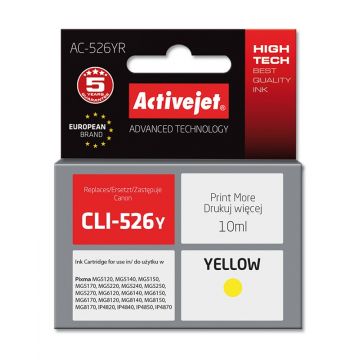 Cartus compatibil Canon CLI-526Y Yellow, 10 ml, Premium Activejet, Garantie 5 ani