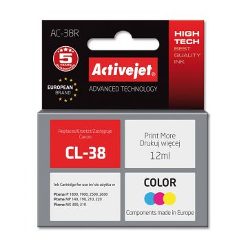 Cartus compatibil CL-38 Color pentru Canon, 12 ml, Premium Activejet, Garantie 5 ani