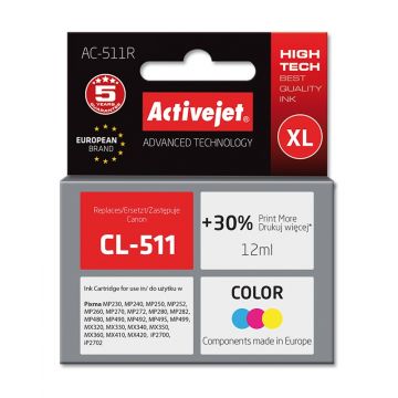 Cartus compatibil CL-511 color pentru Canon, 9 ml, Premium Activejet, Garantie 5 ani