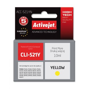 Cartus compatibil CLI-521 Yellow pentru Canon, 10 ml, Premium Activejet, Garantie 5 ani