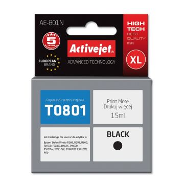 Cartus compatibil T0801 black pentru Epson C13T08014010, Premium Activejet, Garantie 5 ani