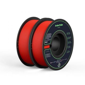 Set de 2 x Filament AnkerMake PLA+ pentru imprimanta AnkerMake 3D, 2 kg, proiectat pentru imprimare de mare viteza, Rosu