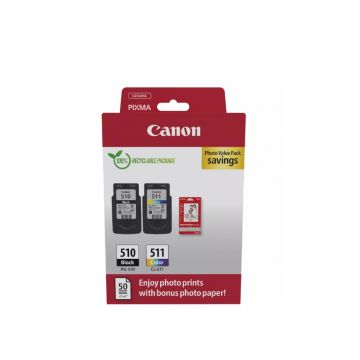 Canon pachet cartuse cearneala PG-510/CL-511 Photo value pack, capacitate negru: 9ml, Color: 9ml, Compatibil cu: PIXMA iP2700, PIXMA iP2702, PIXMA MP230, PIXMA MP240, PIXMA MP250, PIXMA MP252, PIXMA MP260, PIXMA MP270, PIXMA MP272, PIXMA MP280, PIXMA