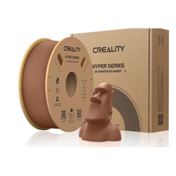 CREALITY HYPER PLA 3D Printer Filament, Brown, Temperatura printare: 200-220 grade celsius, Diametru filament: 1.75mm, Tensile strength: 52.99MPa, Bending strenght:92.38Mpa Dimensiuni rola filament: Diametru 200mm, inaltime 70mm, gaura centrala 56mm,