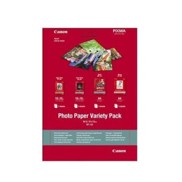 Hartie foto Canon VP-101S Variety Pack, dimensiune 10x15cm, greutate 200g/m2, 20 coli, 5 High gloss, 5 semi gloss, 5 matte, 5 glossy.