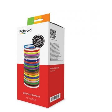 Kit filamente Polaroid pentru creioane 3D, material PLA, diamentru: 1.75mm, 20 role x 5m, culori: white / black / yellow / red / silver / orange / pink / green / chocolate / grey / purple / dark green / dark blue / transparent / blue / gold / fluorescent