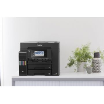 Multifunctional inkjet color CISS Epson L6550, dimensiune A4 (Printare, Copiere, Scanare, Fax), viteza 32 ppm alb-negru, 22ppm color, rezolutie 4800x2400 dpi, alimentare hartie 550 coli, scanner CIS rezolutie 1200x2400 dpi, ADF, fax memorie 550 pagini,