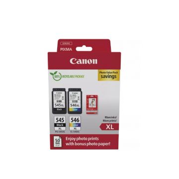 Canon pachet cartuse cearneala PG-545XL/CL-546XL Photo value pack, capacitate negru: 400 pagini/13ml, Color: 300 pagini / 15ml, Compatibil cu: PIXMA 2550S, PIXMA IP2850, PIXMA MG2450, PIXMA MG2550, PIXMA MG2950, PIXMA MG3050, PIXMA MG3051, PIXMA MG3052,