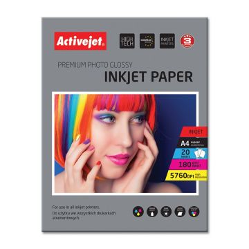 Hartie FOTO A4 Premium, Activejet Glossy 180g, top 20 coli