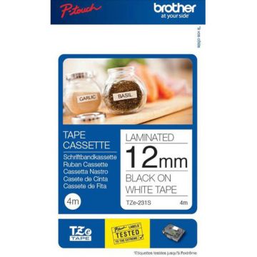 Banda continua laminata Brother TZE231S2, 12mm, 4m