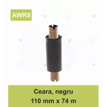 Ribon ARMOR Inkanto AWR8, ceara (wax), negru, 110mmX74M, OUT