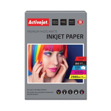 Hartie foto A4 Premium Mat 125 Gr Activejet, Inkjet, top 100 coli